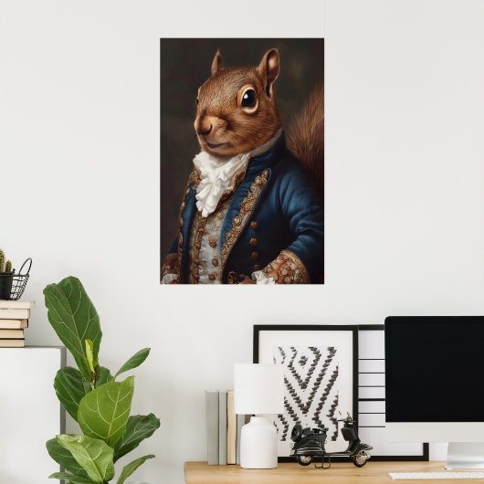 Aristocratic Squirrel Portrait, Renaissance Animal ポスター (ホームオフィス)