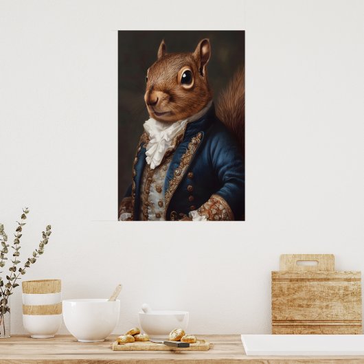 Aristocratic Squirrel Portrait, Renaissance Animal ポスター (キッチン)