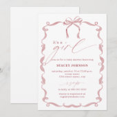 ARIYA | Baby Shower Invite It's a Girl Pink Bow 招待状 (正面/裏面)