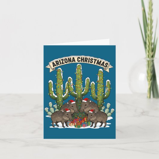 Arizona Christmas Javelina Family Desert Saguaros  カード (正面)