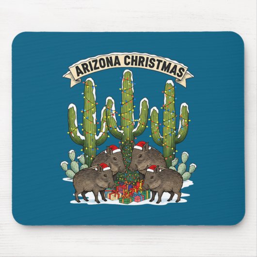 Arizona Christmas Javelina Family Desert Saguaros  マウスパッド (正面)