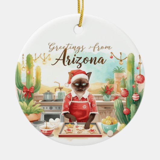 Arizona Christmas themed for Siamese Cat lovers セラミックオーナメント (正面)