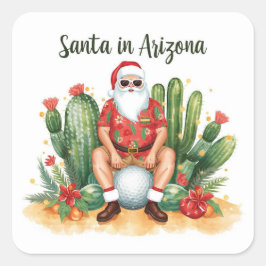 Arizona Christmas with Santa Claus on golf ball  スクエアシール