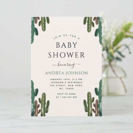 Arizona Desert Cactus Plant Cacti Baby Shower 招待状 (スタンド正面)