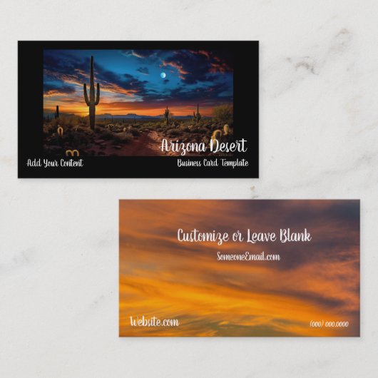 Arizona Desert Cactus Sunset Business Card 名刺 (正面/裏面)