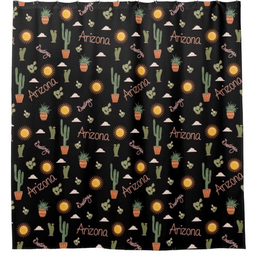 Arizona Desert Dreaming Cactus Sun Shower Curtain シャワーカーテン (正面)