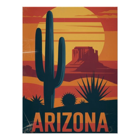 Arizona Desert Landscape Sunset Art Print - Retro  ポスター (正面)