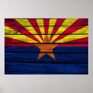 Arizona Flag Rustic Wood ポスター