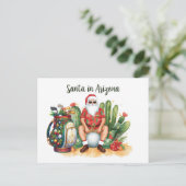 Arizona Golf in Desert Christmas Cactus Santa  シーズンポストカード (スタンド正面)
