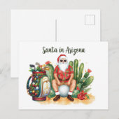 Arizona Golf in Desert Christmas Cactus Santa  シーズンポストカード (正面/裏面)