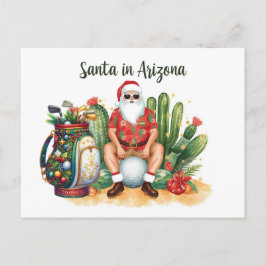 Arizona Golf in Desert Christmas Cactus Santa  シーズンポストカード