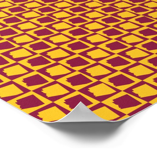 Arizona Pop Art Checkerboard Maroon Gold Pattern ポスター (角)