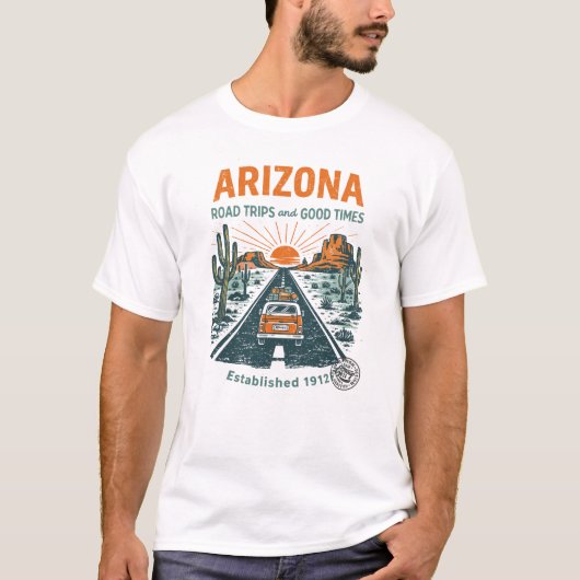 Arizona Road Trips Retro Desert Design Tシャツ (正面)