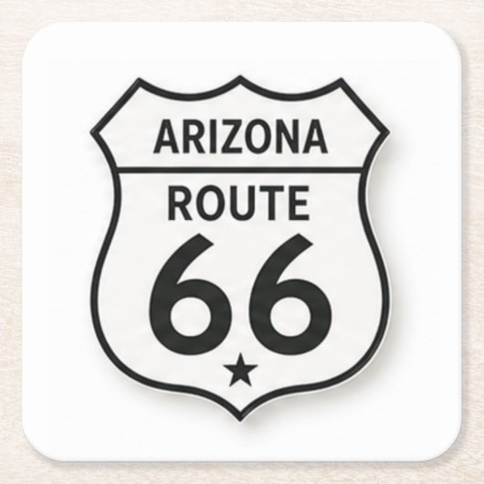 Arizona Route 66 Retro White Shield Coaster スクエアペーパーコースター (正面)