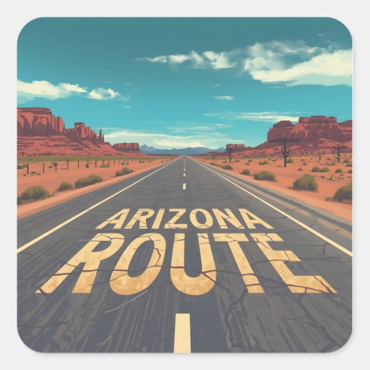 Arizona Route Desert Road Graphic Art スクエアシール (正面)