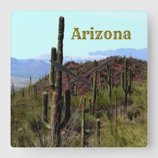 Arizona saguaro mountain landscape  スクエア壁時計