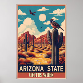 Arizona State Bird - Cactus Wren Vintage ポスター