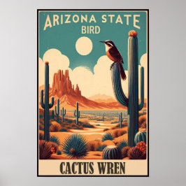 Arizona State Bird - Cactus Wren Vintage ポスター
