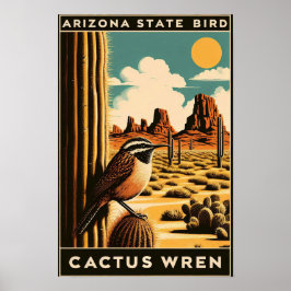 Arizona State Bird - Cactus Wren Vintage ポスター