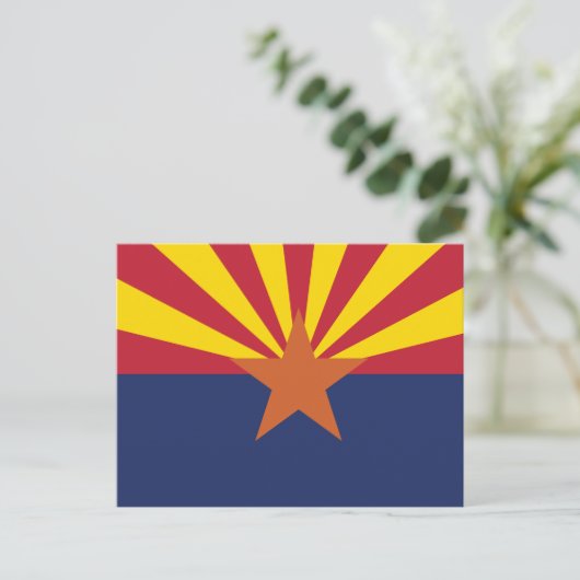 Arizona State Flag Copper Star & Desert Sun Rays ポストカード (スタンド正面)