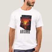 Arizona State Tattoo Style Desert Sunset $ Cactus Tシャツ (正面)