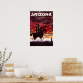 Arizona Travel Poster Desert Sunset Art Cowboy Pri ポスター (キッチン)