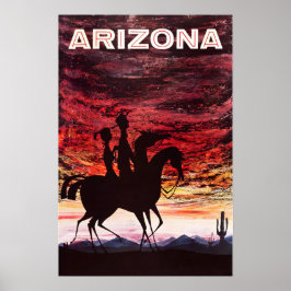 Arizona Travel Poster Desert Sunset Art Cowboy Pri ポスター