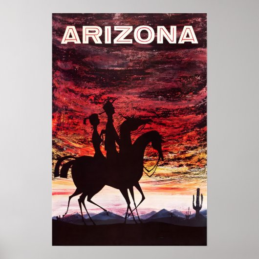 Arizona Travel Poster Desert Sunset Art Cowboy Pri ポスター (正面)