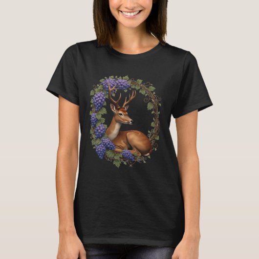 Arkansan State Deer And Grape Vine Vector Design Tシャツ (正面)