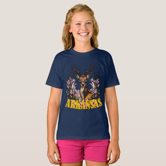 Arkansas Deer With Apple Blossom Bough Tシャツ (正面フル)