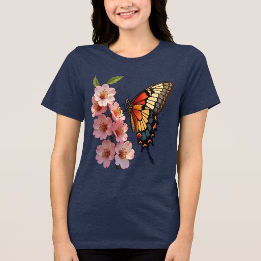 Arkansas Diana Fritillary Butterfly And Apple Blos トライブレンドＴシャツ (正面)