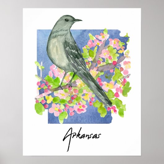 Arkansas Natural State Mockingbird Apple Blossoms ポスター (正面)