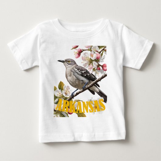 Arkansas Northern Mockingbird Surrounded by Apple ベビーTシャツ (正面)