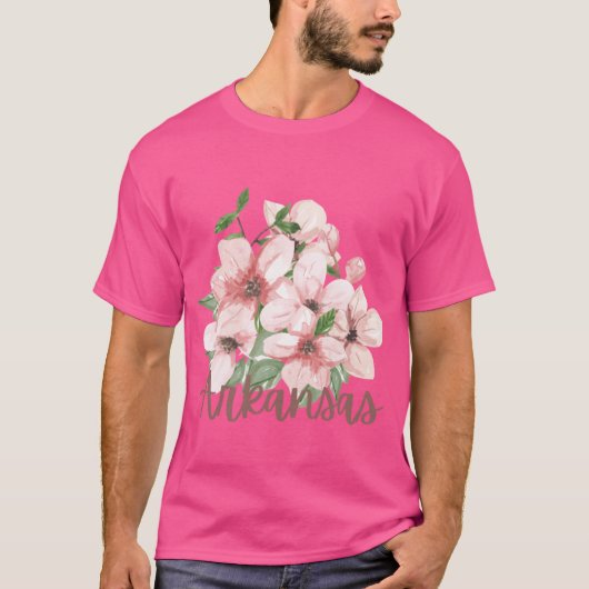 Arkansas State Apple Blossom Flower Watercolor Sti Tシャツ (正面)