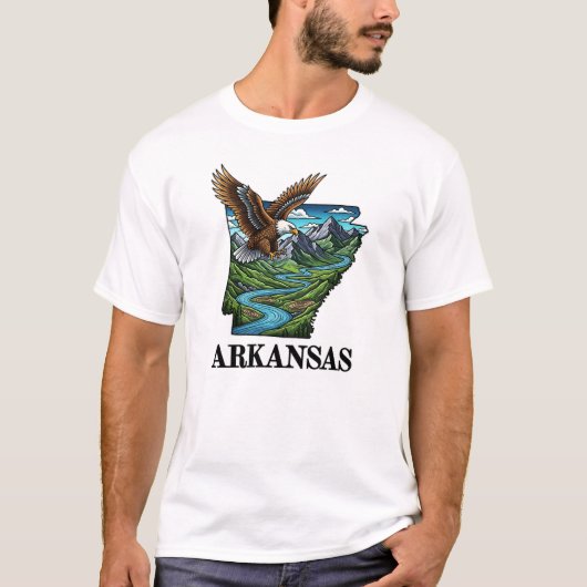 Arkansas State Tattoo Style Bald Eagle Mountains  Tシャツ (正面)