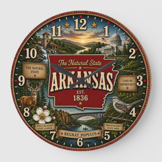 Arkansas State Vintage Map ラージ壁時計 (正面)