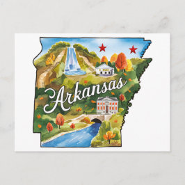 Arkansas USA State Shaped Vintage Watercolor ポストカード