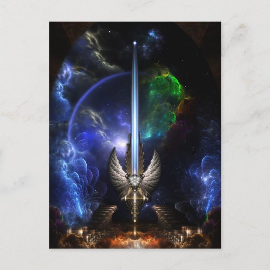 Arkledious Spのフラクタルの芸術の天使の翼の剣 ポストカード (正面)