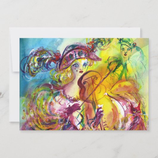 ARLECCHINAバイオリニストのマルディグラスマスカレードパーティー 招待状 (正面)