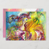 ARLECCHINAバイオリニストのマルディグラスマスカレードパーティー 招待状 (正面/裏面)