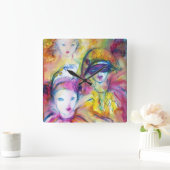 ARLECCHINOピエロおよびCOLOMBINA スクエア壁時計 (ホーム)