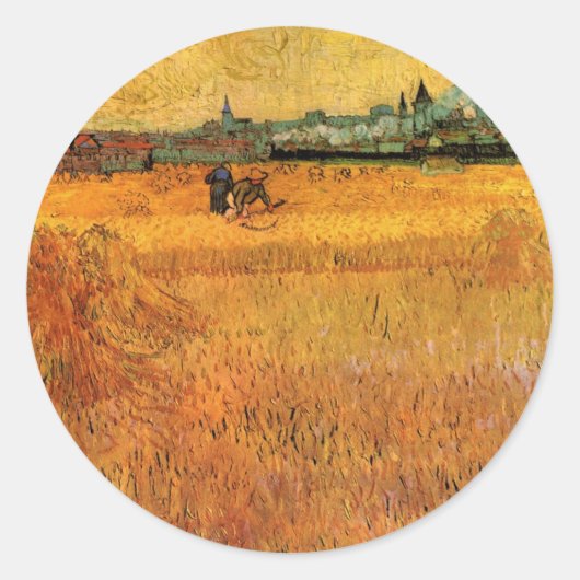 Arles: Vincent van ゴッホによる小麦フィールドからの眺め ラウンドシール (正面)
