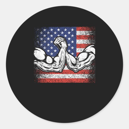 Arm Wrestling USA Flag Arm Wrestling Sport Power ラウンドシール (正面)