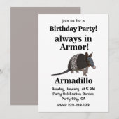 Armadillo Animal Funny Birthday Party 招待状 (正面/裏面)