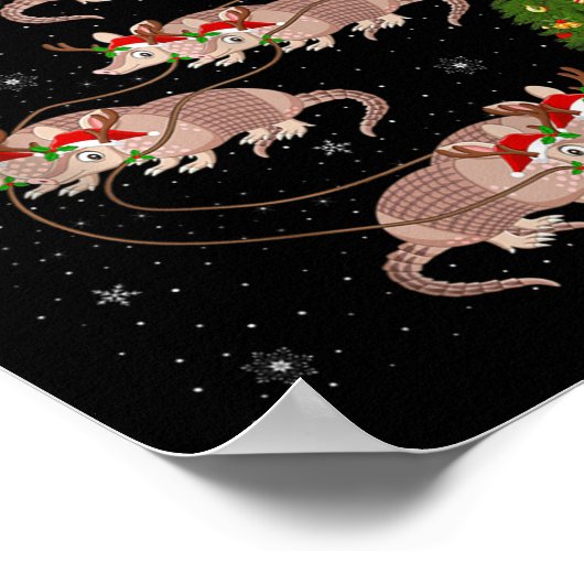 Armadillo Santa Sleigh Flying Funny Magical Christ ポスター (角)
