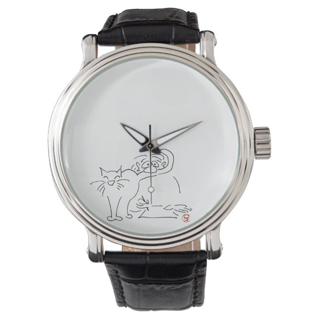 Armbanduhr mit Katzen Cartoon „Katzensympathie" 腕時計 (正面)