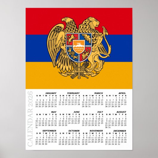 Armenia 2026 Calendar, Large, Armenian Flag ポスター (正面)