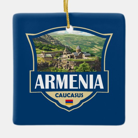 Armenia Illustration Retro Badge セラミックオーナメント (正面)