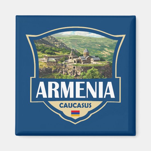 Armenia Illustration Retro Badge マグネット (正面)
