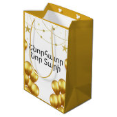 Armenian Happy New Year Elegant Gold Gift Bag ミディアムペーパーバッグ (裏面アングル)